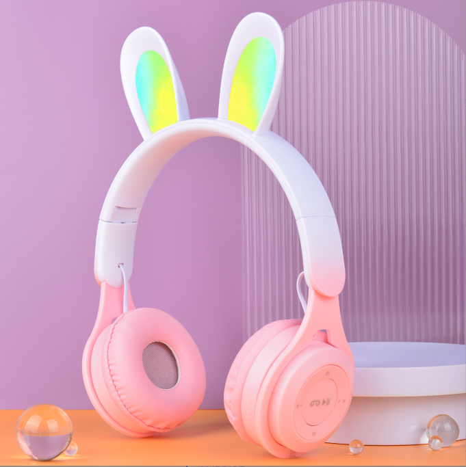 M6R Rabbit Ear Luminous Bluetooth Headset Gradient LED Online Class Children Headworn Wireless Headset - Tech genius & freaks