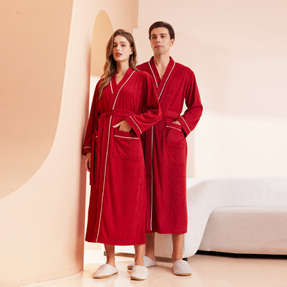 Bathrobe men's and women's towel fabric yukata long sleeved bath towel sleeping robe absorbent quick drying four season style - Tech genius & freaks