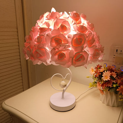 White stem heart-shaped crystal umbrella-shaped rose flower table lamp bedside lamp bedroom decoration ornaments wedding atmosphere table lamp - Tech genius & freaks