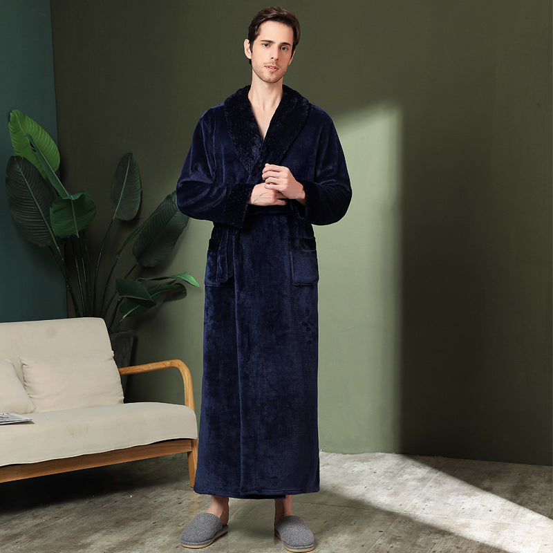 Women's double-sided thick couple bathrobe long autumn and winter coral fleece men's ankle length winter nightgown robe - Tech genius & freaks