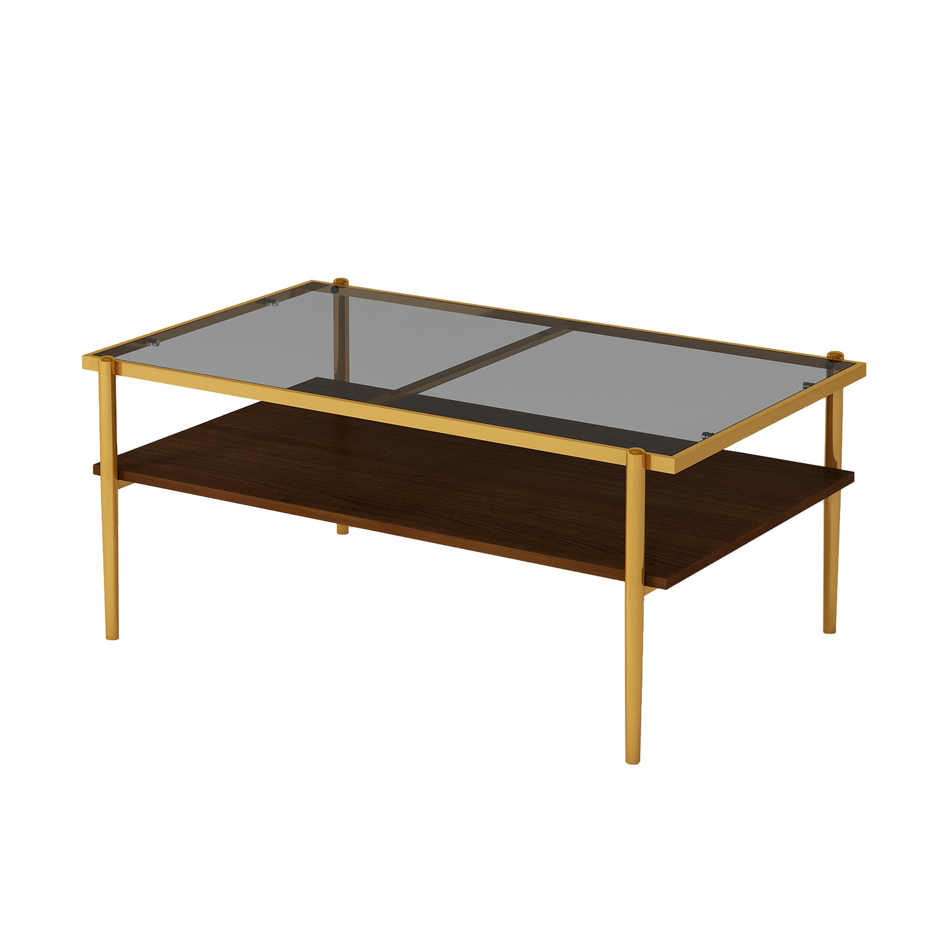 Rectangle Coffee Table with Gray Tempered Glass top and Golden Legs, Modern Table for Living Room - Tech genius & freaks