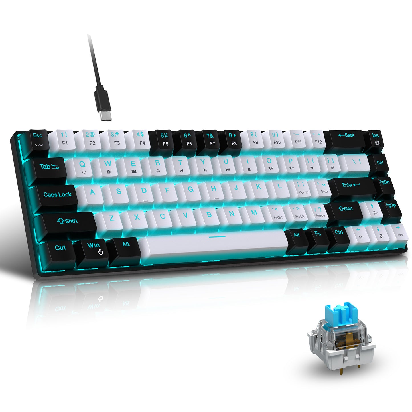 68 keys, 60% keyboard, customized color blocked keycaps, RGB mechanical keyboard, MINI set, plug-in blue axis ice blue disc - Tech genius & freaks