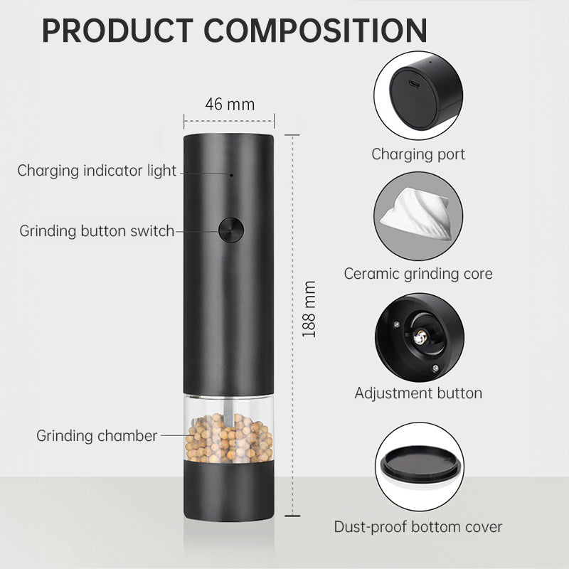 USB Charging Electric Pepper & Sea Salt Grinder with Base and Double Support for Easy Charging and Use - Tech genius & freaks