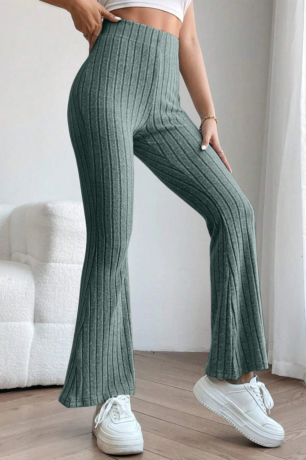 Basic Bae Ribbed High Waist Flare Pants - Tech genius & freaks