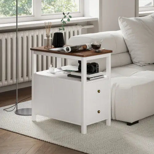 HOMCOM Sleek White End Table with USB & Charging Station - Tech genius & freaks