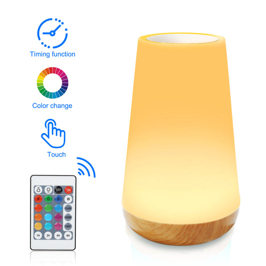 Wood grain remote control touch night light creative pat table lamp bedroom bedside lamp rainbow atmosphere light - Tech genius & freaks