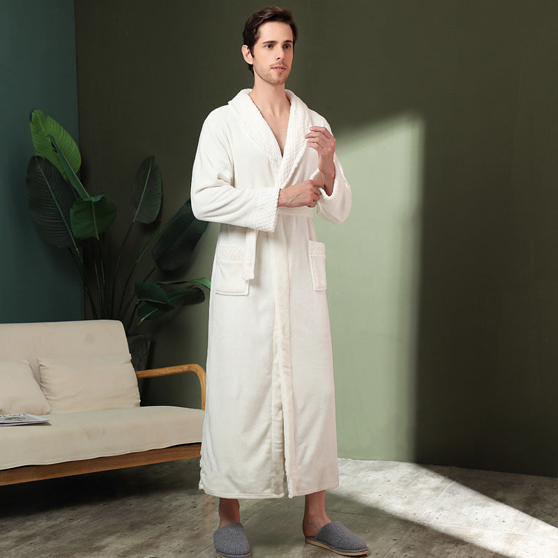 Women's double-sided thick couple bathrobe long autumn and winter coral fleece men's ankle length winter nightgown robe - Tech genius & freaks