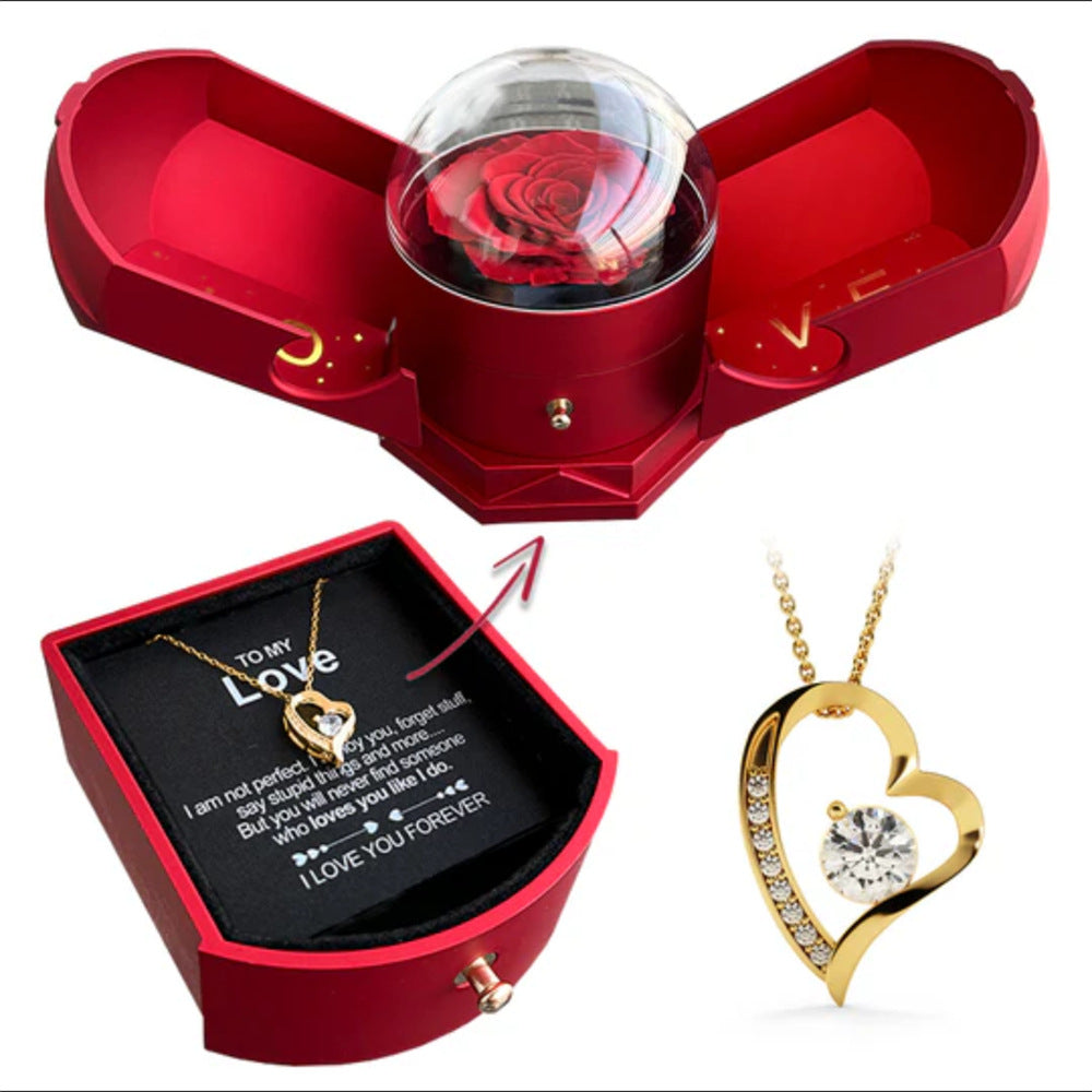 Double open rose gift box drawer style rose jewelry box angel wings Chinese Valentine's Day necklace gift box - Tech genius & freaks