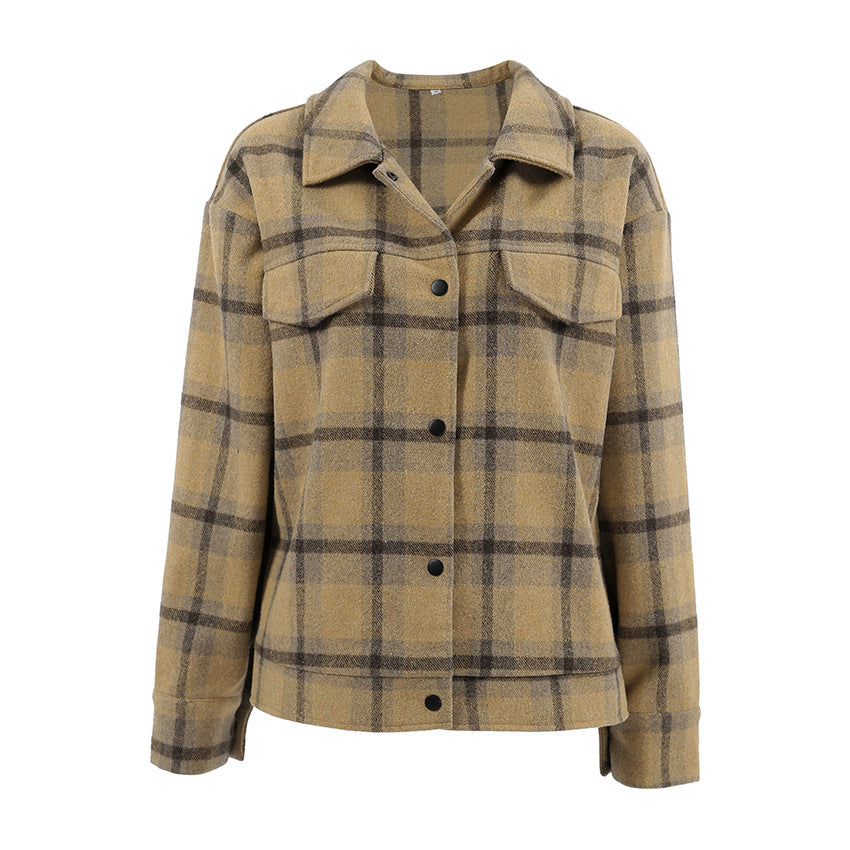 Checkered wool coat women's retro loose woolen coat - Tech genius & freaks