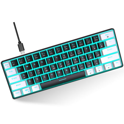 Mechanical keyboard 61 key short style small keyboard for office typing, black and white dual splicing ice blue backlit blue axis gaming keyboard - Tech genius & freaks