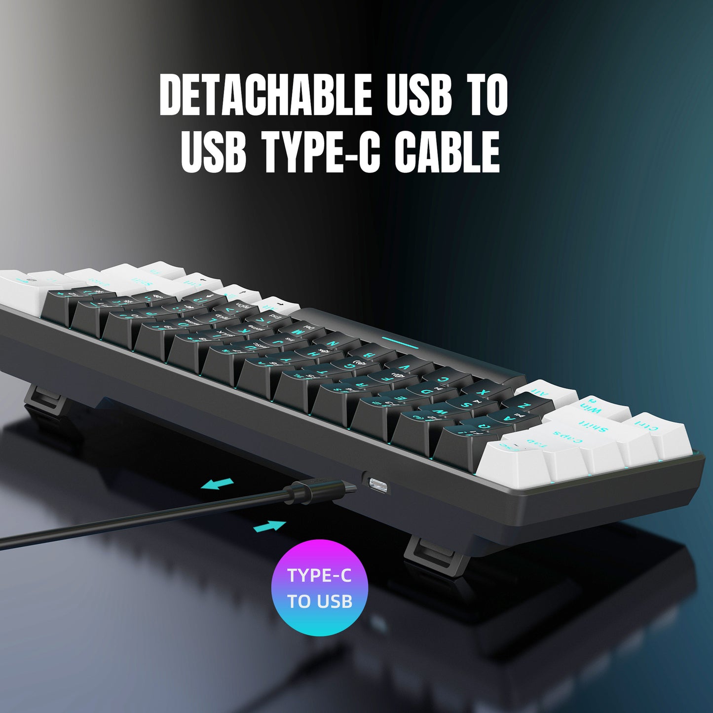 Mechanical keyboard 61 key short style small keyboard for office typing, black and white dual splicing ice blue backlit blue axis gaming keyboard - Tech genius & freaks