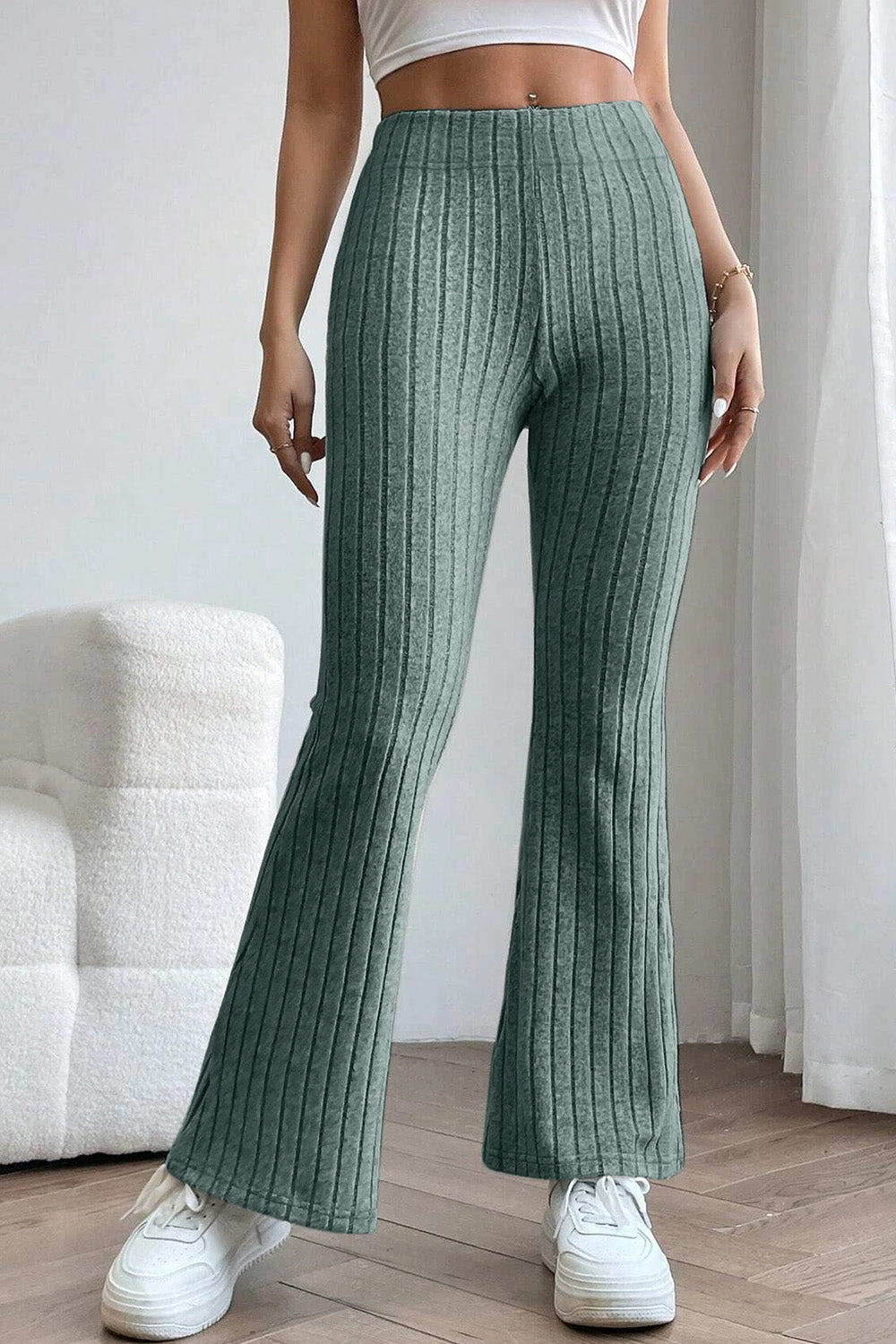 Basic Bae Ribbed High Waist Flare Pants - Tech genius & freaks