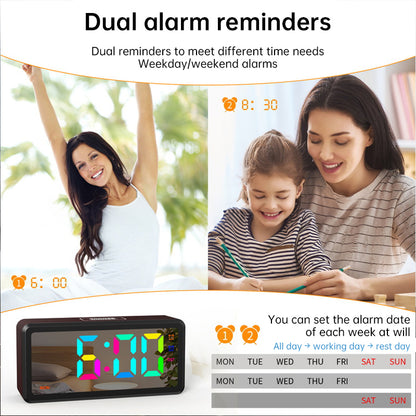 LED Wood-Grain Wooden Clock, RGB Color-Changing Dimming, Daylight Saving Time & Week Display, Desktop Electronic Alarm Clock - Tech genius & freaks