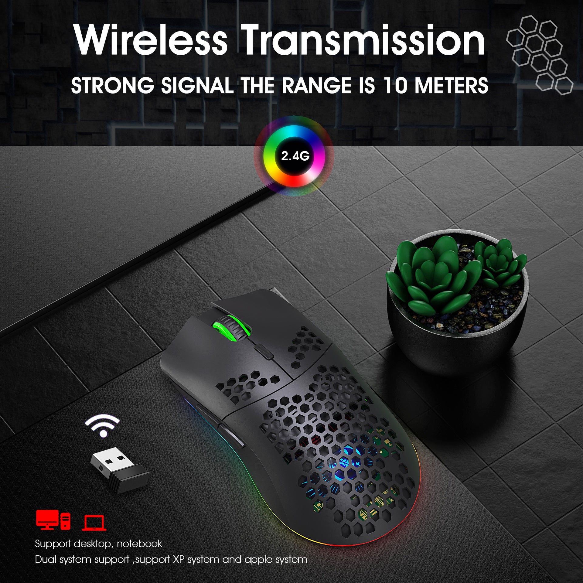 Lightweight hollow hole mouse RGB wireless 2.4G charging game light computer office mouse - Tech genius & freaks