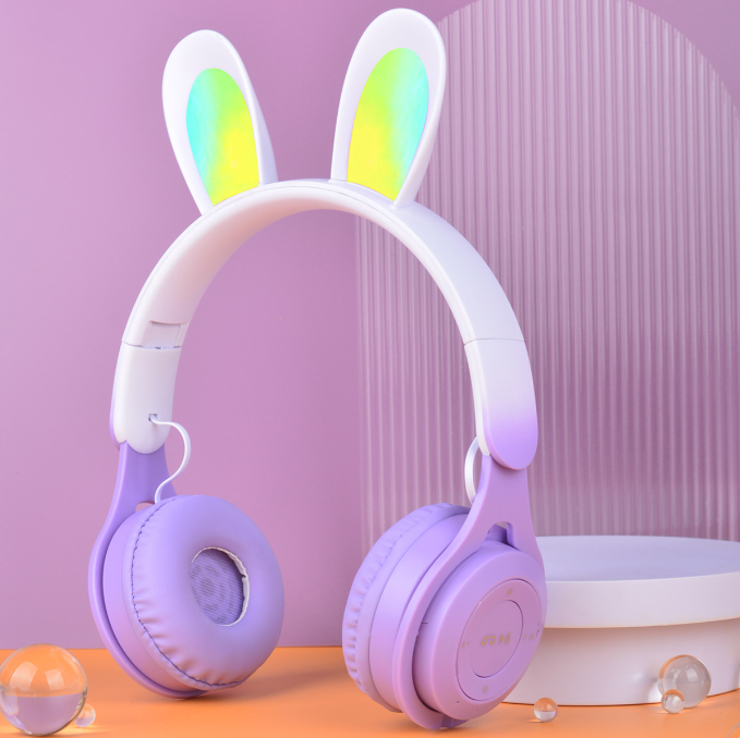 M6R Rabbit Ear Luminous Bluetooth Headset Gradient LED Online Class Children Headworn Wireless Headset - Tech genius & freaks