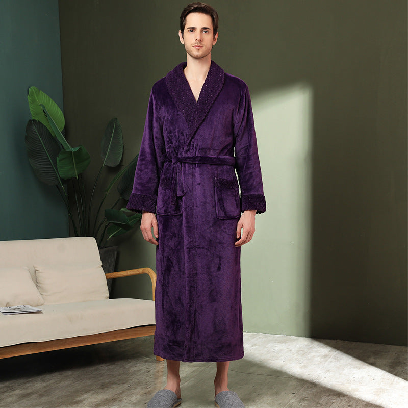 Women's double-sided thick couple bathrobe long autumn and winter coral fleece men's ankle length winter nightgown robe - Tech genius & freaks