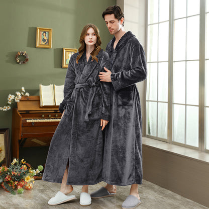 Women's double-sided thick couple bathrobe long autumn and winter coral fleece men's ankle length winter nightgown robe - Tech genius & freaks