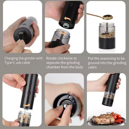 USB Charging Electric Pepper & Sea Salt Grinder with Base and Double Support for Easy Charging and Use - Tech genius & freaks