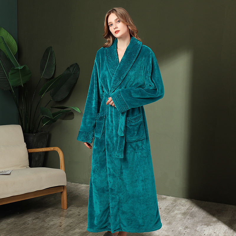 Women's double-sided thick couple bathrobe long autumn and winter coral fleece men's ankle length winter nightgown robe - Tech genius & freaks