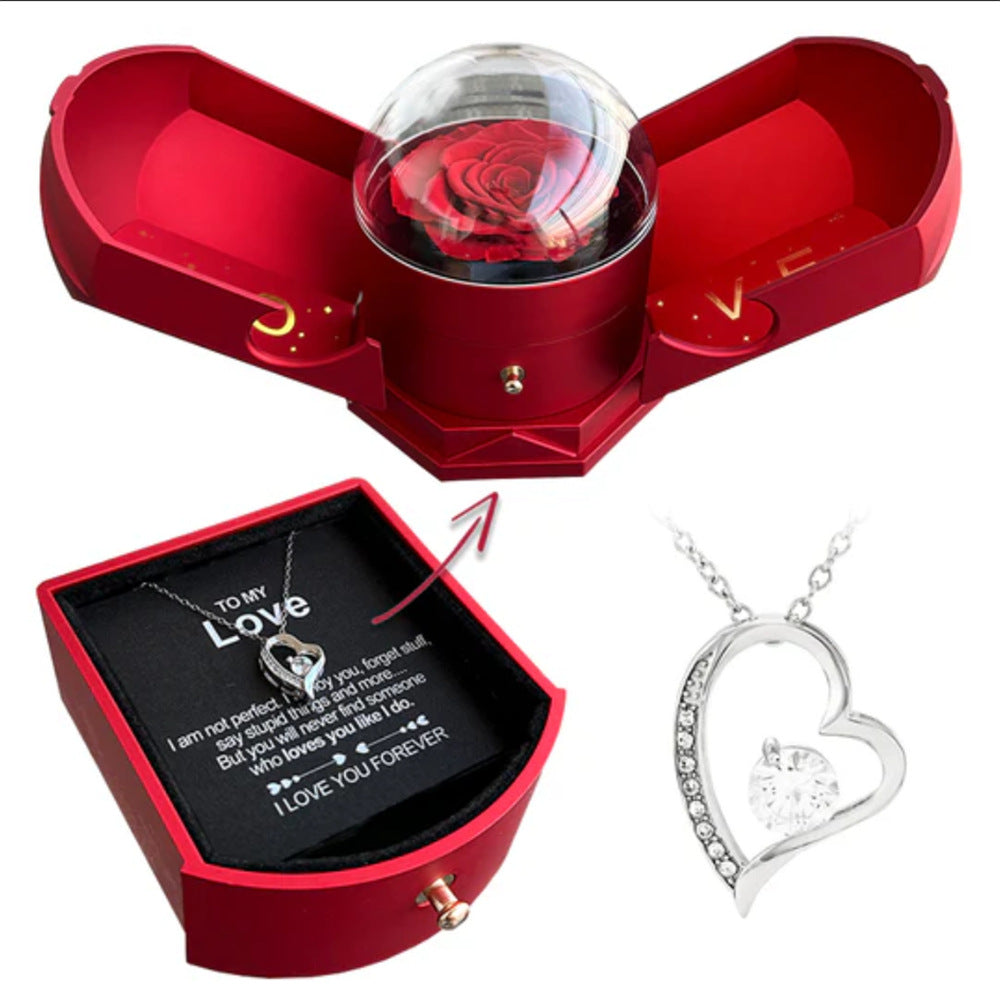 Double open rose gift box drawer style rose jewelry box angel wings Chinese Valentine's Day necklace gift box - Tech genius & freaks