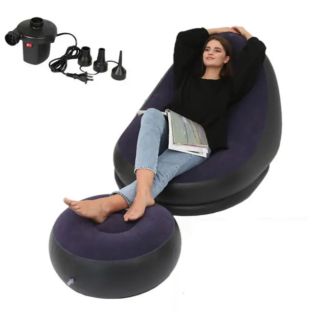 Inflatable Air Mattress Lazy Sofa Deck Chair Comfortable Leg Stool Rest Single Beanbag for home and Outdoor Use - Tech genius & freaks