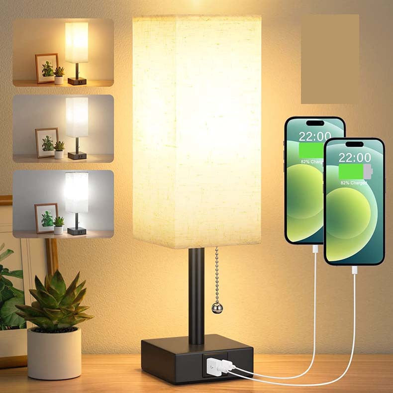 Linen 90 square desk lamp zipper switch three color temperature variable light A+C USB charging - Tech genius & freaks