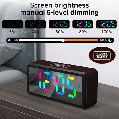 LED Wood-Grain Wooden Clock, RGB Color-Changing Dimming, Daylight Saving Time & Week Display, Desktop Electronic Alarm Clock - Tech genius & freaks