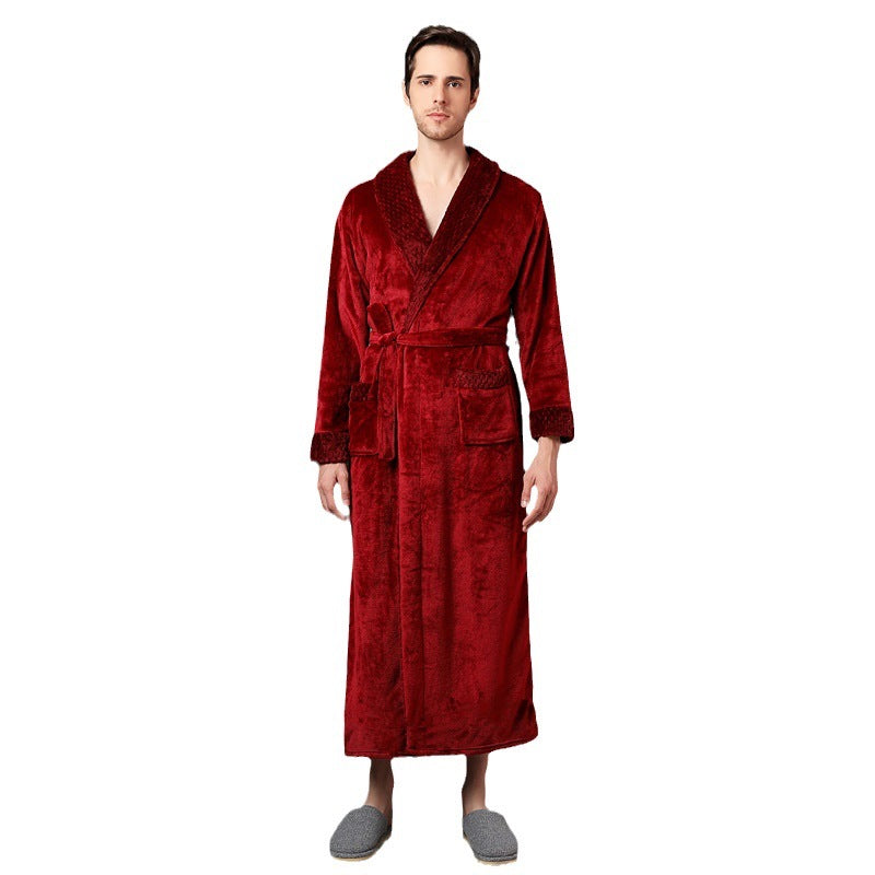 Women's double-sided thick couple bathrobe long autumn and winter coral fleece men's ankle length winter nightgown robe - Tech genius & freaks