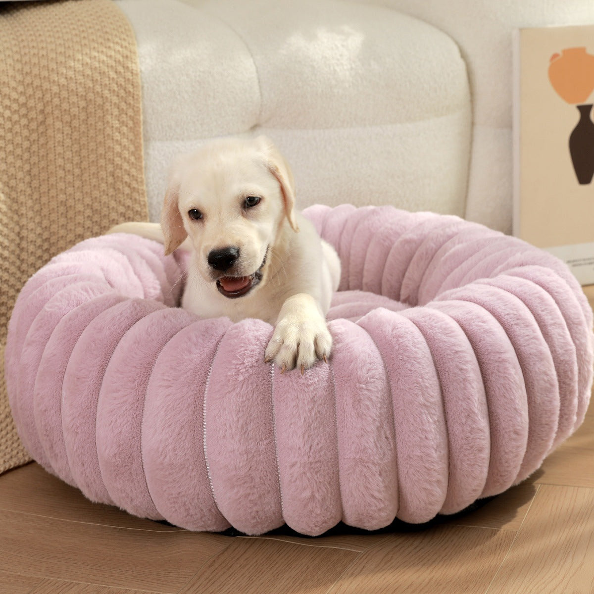 Pet bed high weight straight striped rabbit plush pet mat long hair round cat bed winter warm dog bed dog bed - Tech genius & freaks