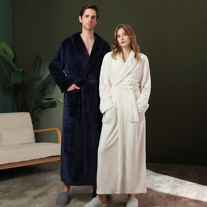 Women's double-sided thick couple bathrobe long autumn and winter coral fleece men's ankle length winter nightgown robe - Tech genius & freaks