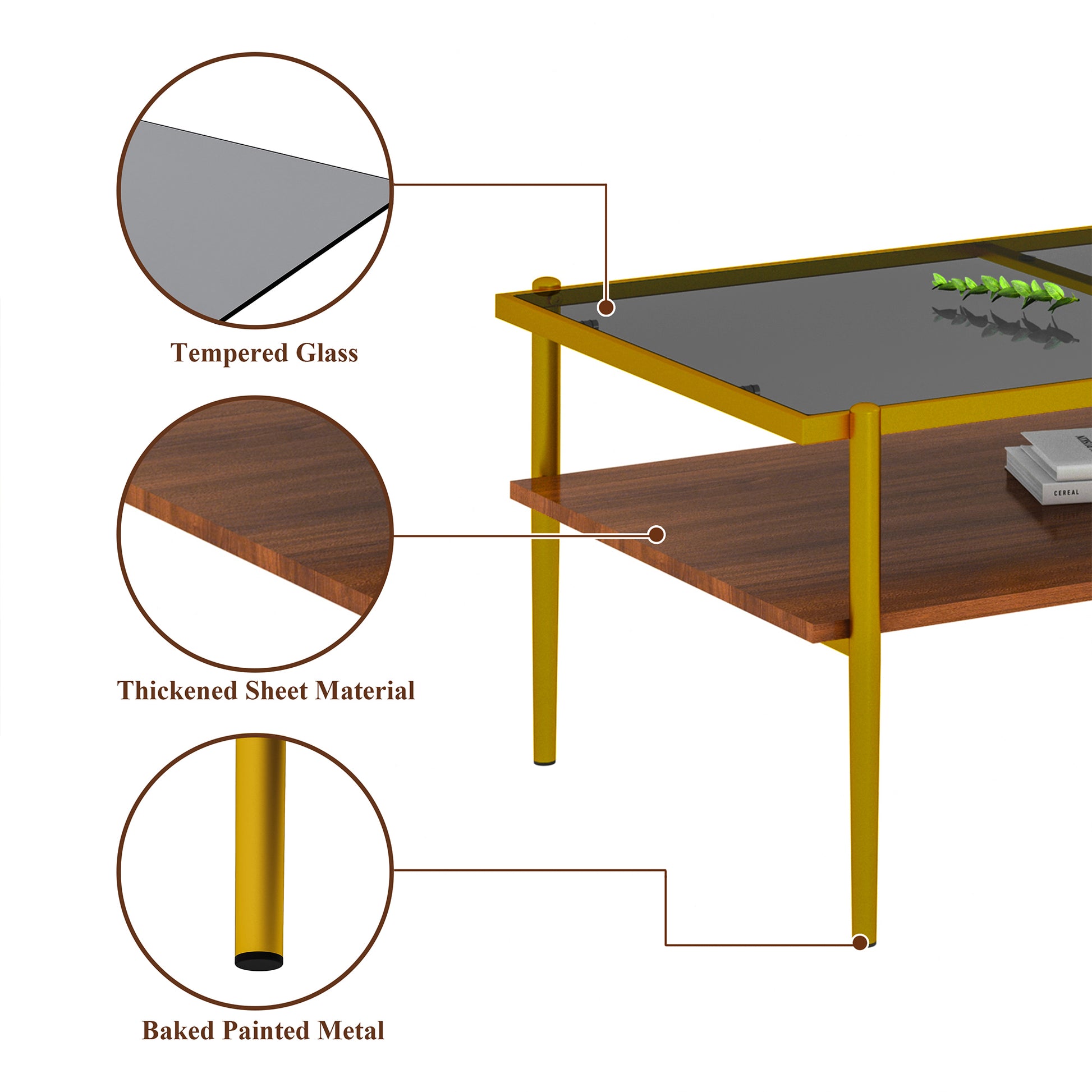 Rectangle Coffee Table with Gray Tempered Glass top and Golden Legs, Modern Table for Living Room - Tech genius & freaks