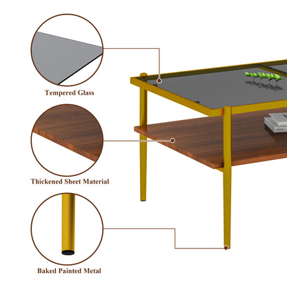 Rectangle Coffee Table with Gray Tempered Glass top and Golden Legs, Modern Table for Living Room - Tech genius & freaks