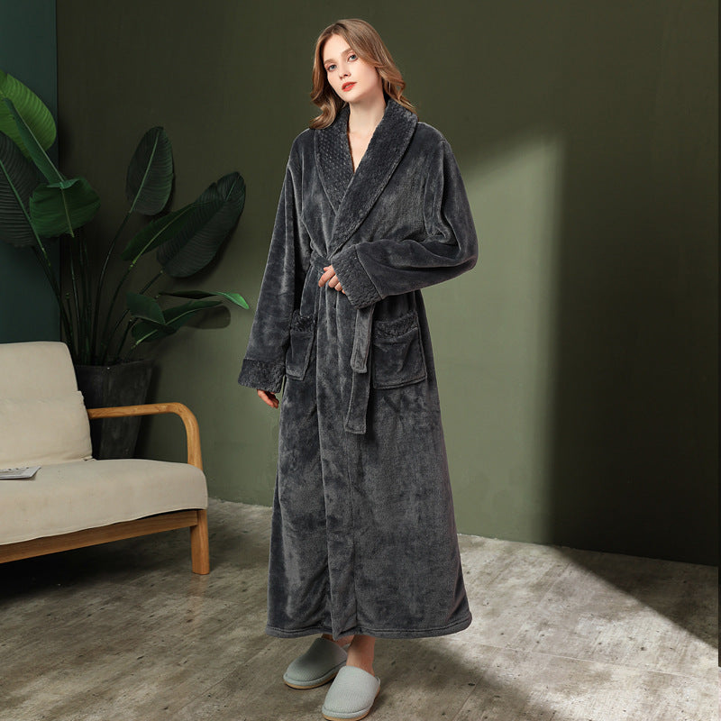 Women's double-sided thick couple bathrobe long autumn and winter coral fleece men's ankle length winter nightgown robe - Tech genius & freaks