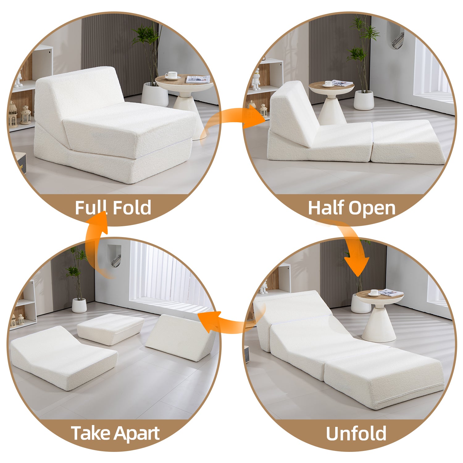 Folding Sofa Bed Couch Unfold for comfortable nap Modular Play Couch for Living Room The office Room Playroom White color - Tech genius & freaks