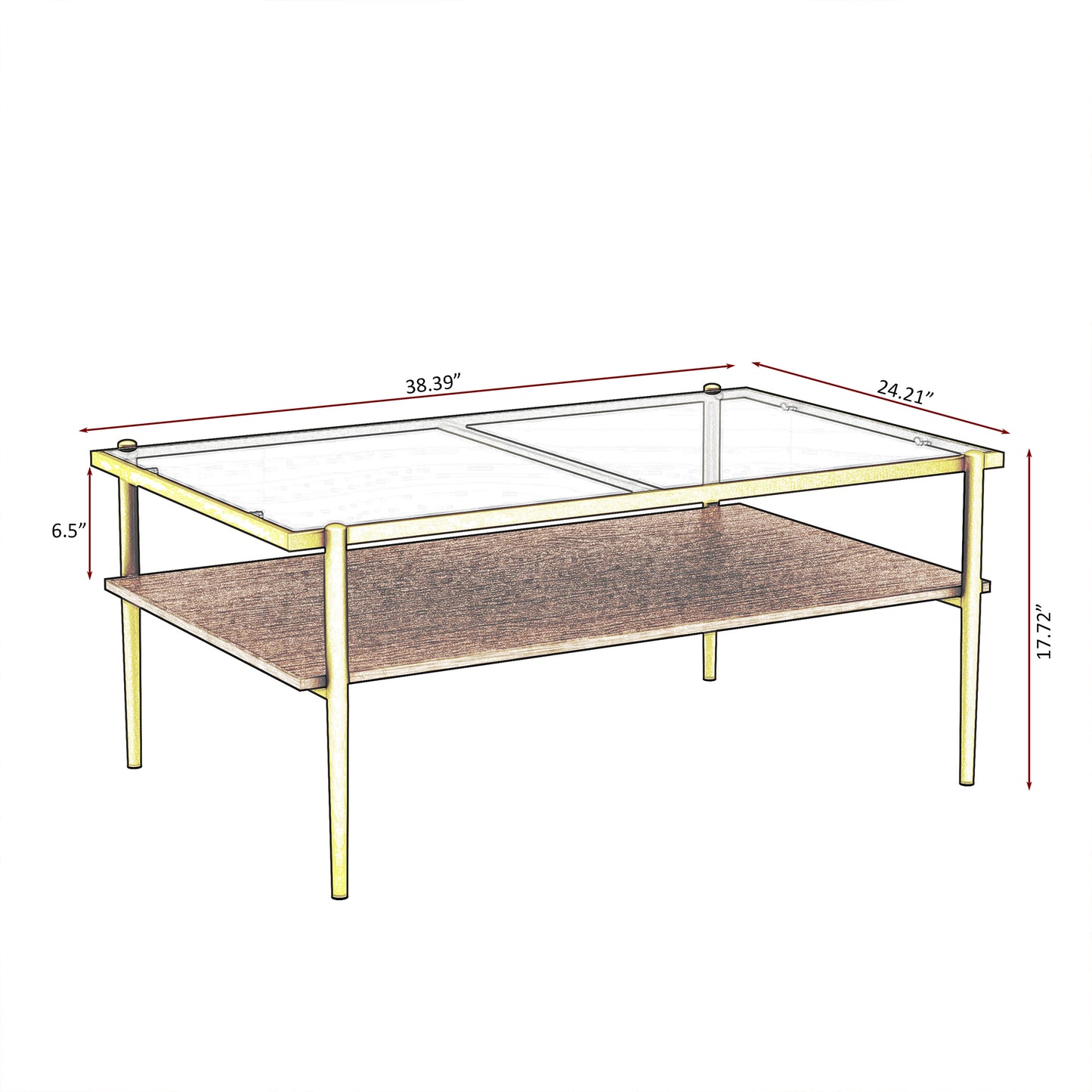 Rectangle Coffee Table with Gray Tempered Glass top and Golden Legs, Modern Table for Living Room - Tech genius & freaks