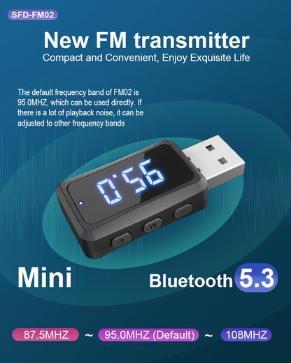 Car mounted Bluetooth 5.3 receiver FM transmitter audio adapter wireless Bluetooth receiver LED - Tech genius & freaks