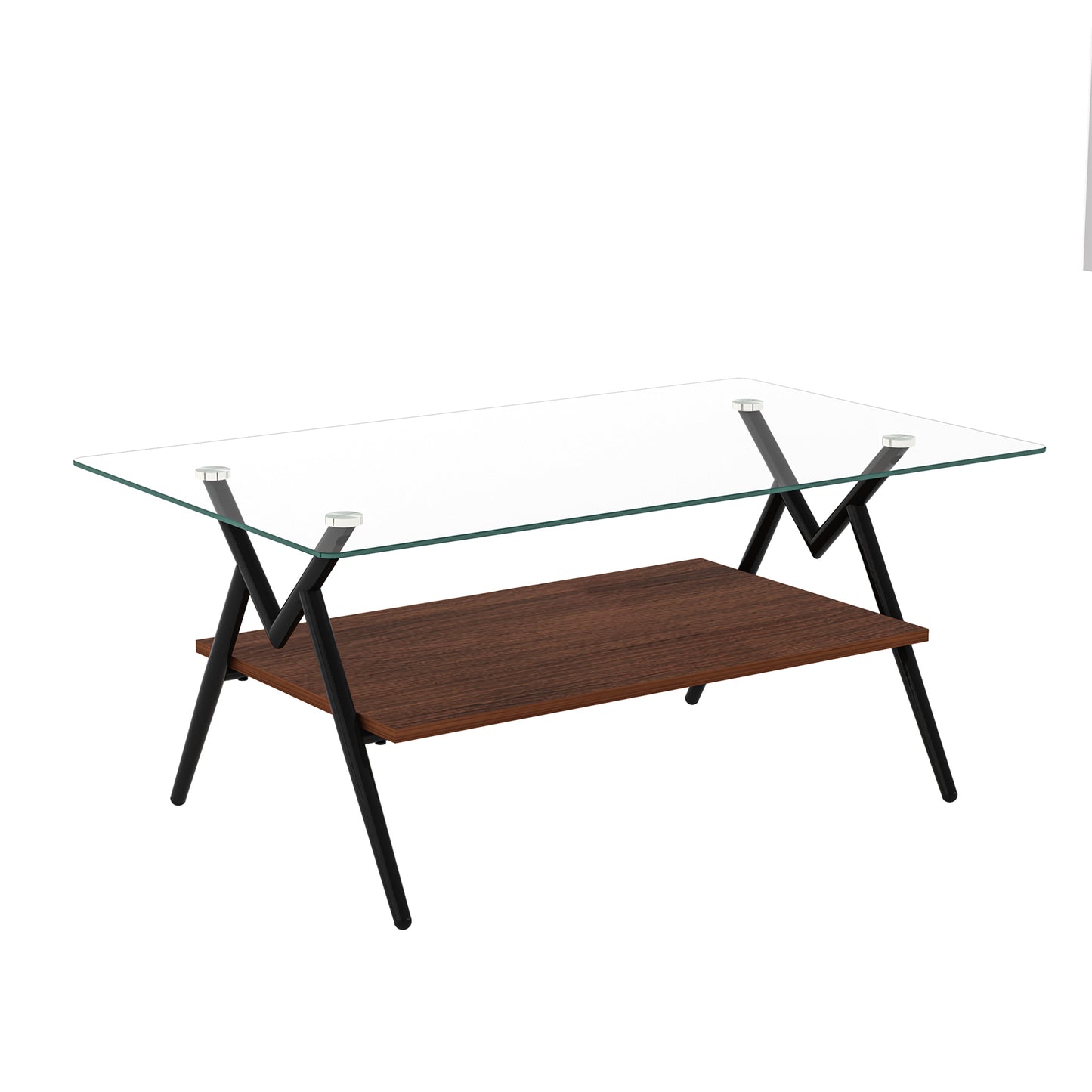 Rectangle Coffee Table with Tempered Glass top and Black Metal Legs, Modern Table for Living Room , Transparent Glass - Tech genius & freaks