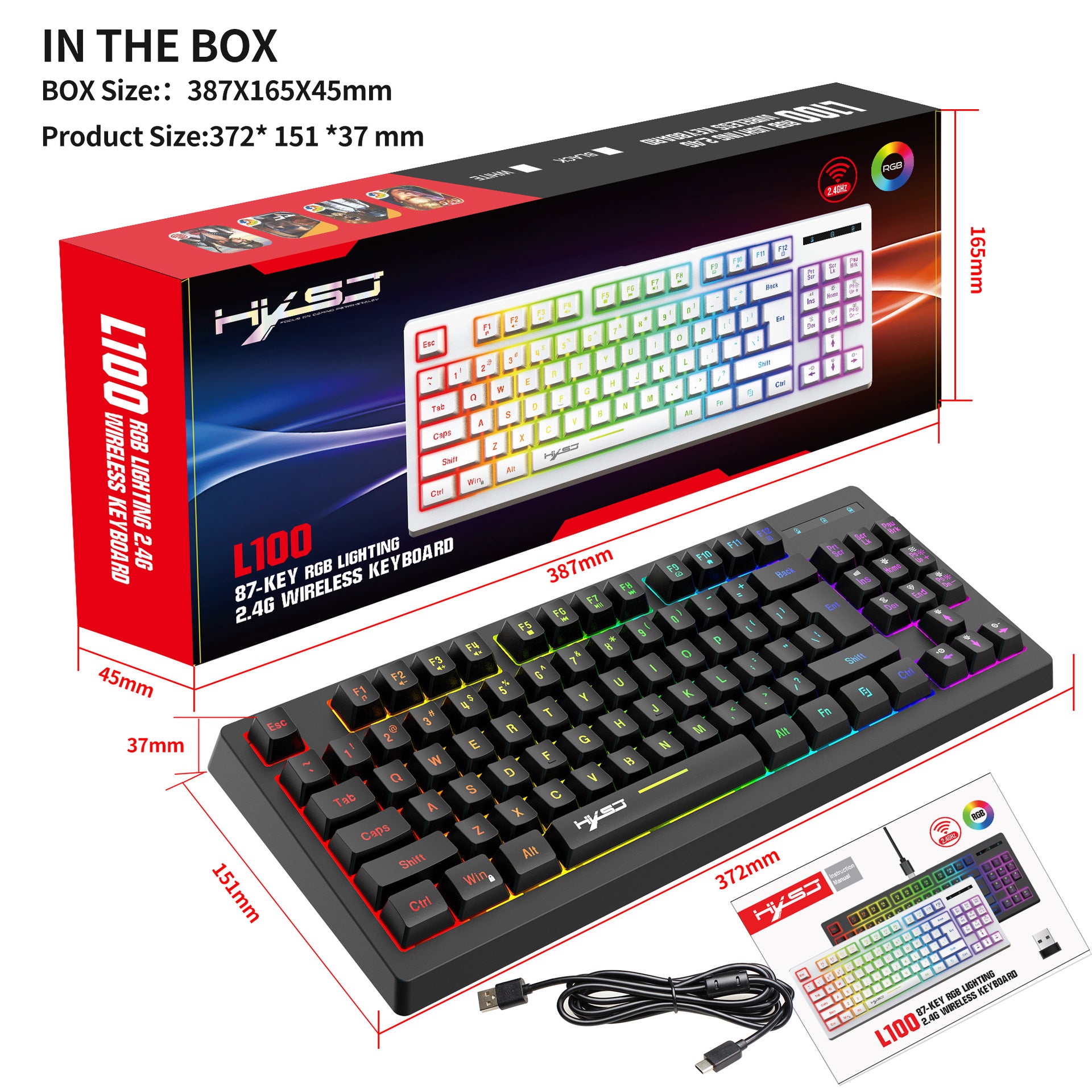 87 key wireless 2.4G film keyboard RGB backlit wireless keyboard - Tech genius & freaks