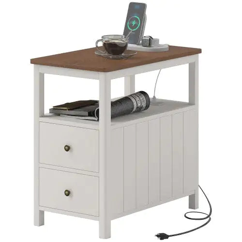 HOMCOM Sleek White End Table with USB & Charging Station - Tech genius & freaks