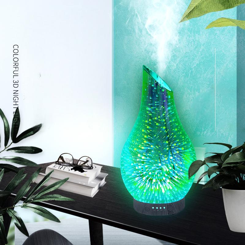 100ml Aromatherapy Machine Humidifier 3D Colorful Fireworks Aromatherapy Night Light Glass Home Ultrasonic Essential Oil Diffuser - Tech genius & freaks