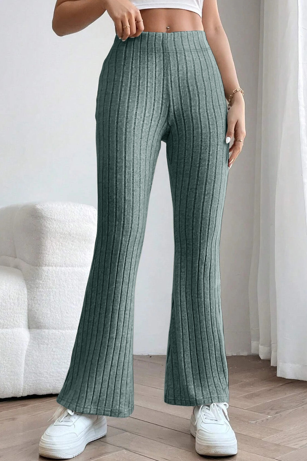 Basic Bae Ribbed High Waist Flare Pants - Tech genius & freaks