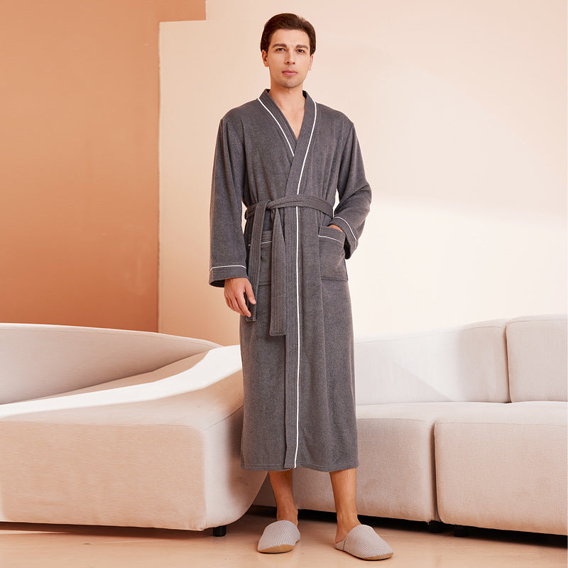 Bathrobe men's and women's towel fabric yukata long sleeved bath towel sleeping robe absorbent quick drying four season style - Tech genius & freaks