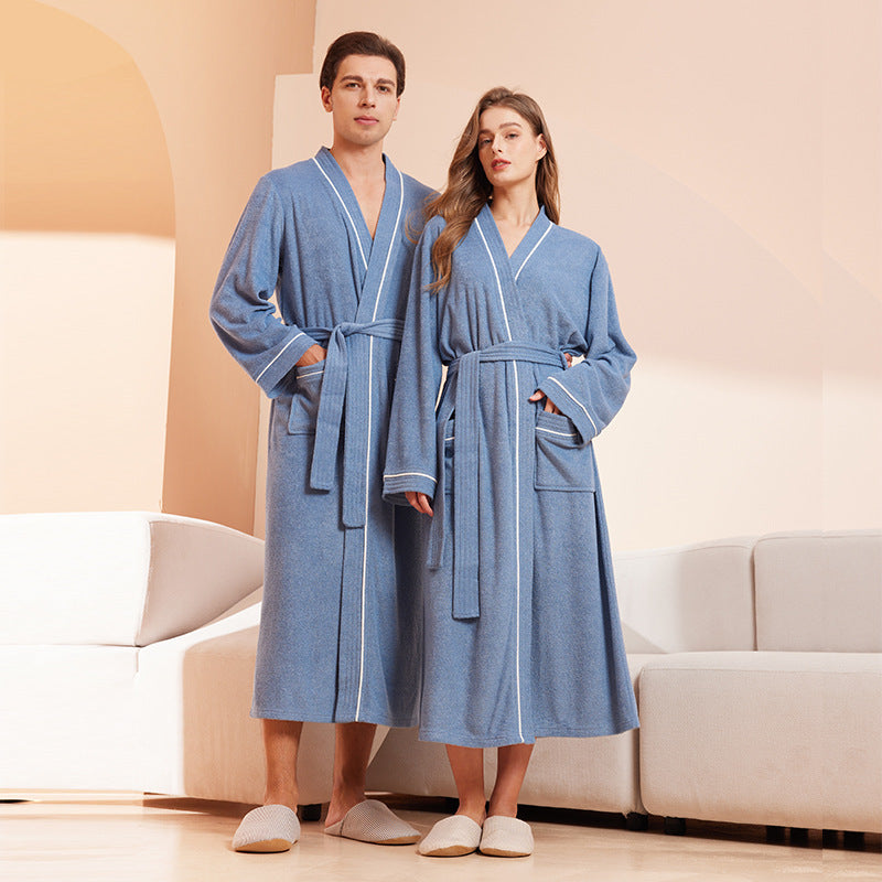 Bathrobe men's and women's towel fabric yukata long sleeved bath towel sleeping robe absorbent quick drying four season style - Tech genius & freaks