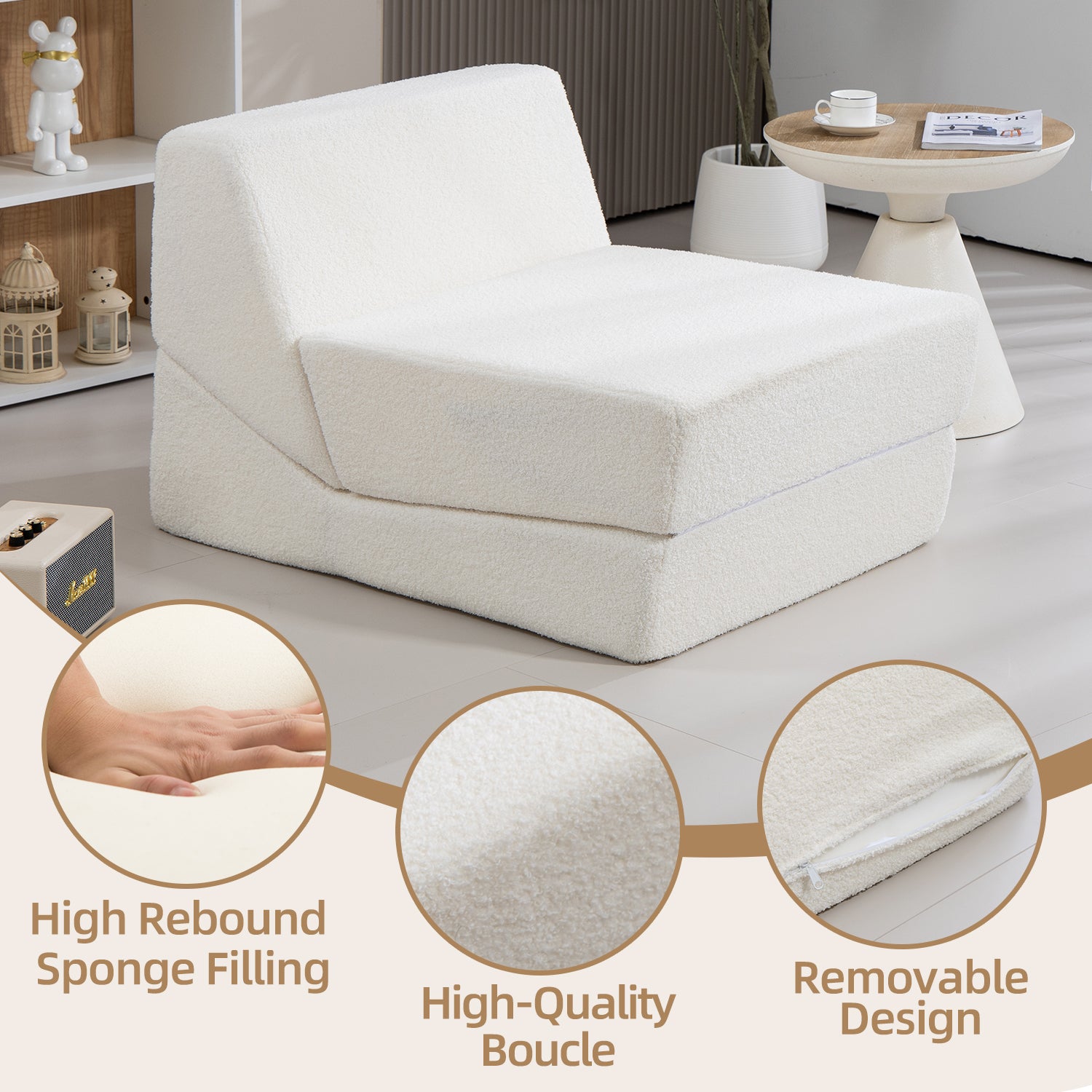 Folding Sofa Bed Couch Unfold for comfortable nap Modular Play Couch for Living Room The office Room Playroom White color - Tech genius & freaks