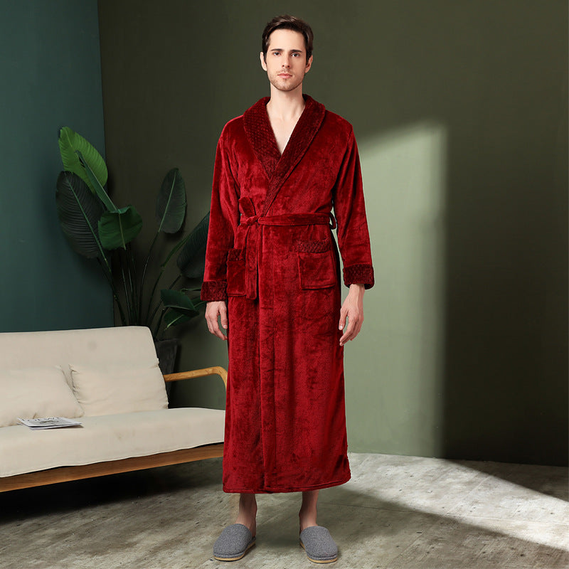 Women's double-sided thick couple bathrobe long autumn and winter coral fleece men's ankle length winter nightgown robe - Tech genius & freaks