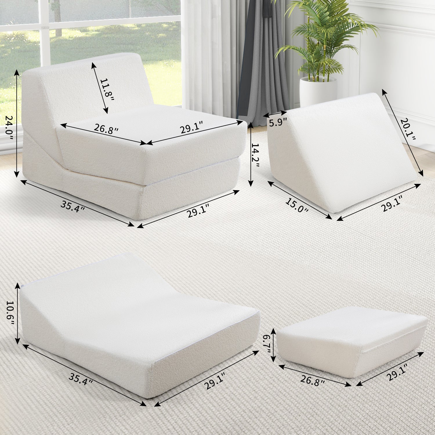 Folding Sofa Bed Couch Unfold for comfortable nap Modular Play Couch for Living Room The office Room Playroom White color - Tech genius & freaks