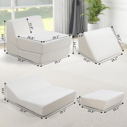 Folding Sofa Bed Couch Unfold for comfortable nap Modular Play Couch for Living Room The office Room Playroom White color - Tech genius & freaks