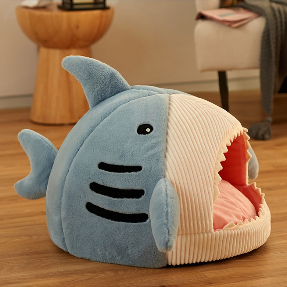 Autumn and Winter Warm Internet Celebrity Big Mouth Shark Pet Nest Semi Closed Cat Nest Dog Nest with Mat Deep Sleep Pet Supplies - Tech genius & freaks