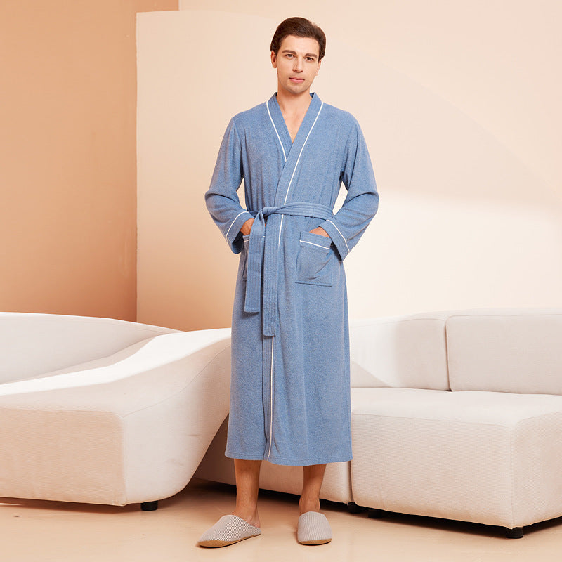 Bathrobe men's and women's towel fabric yukata long sleeved bath towel sleeping robe absorbent quick drying four season style - Tech genius & freaks