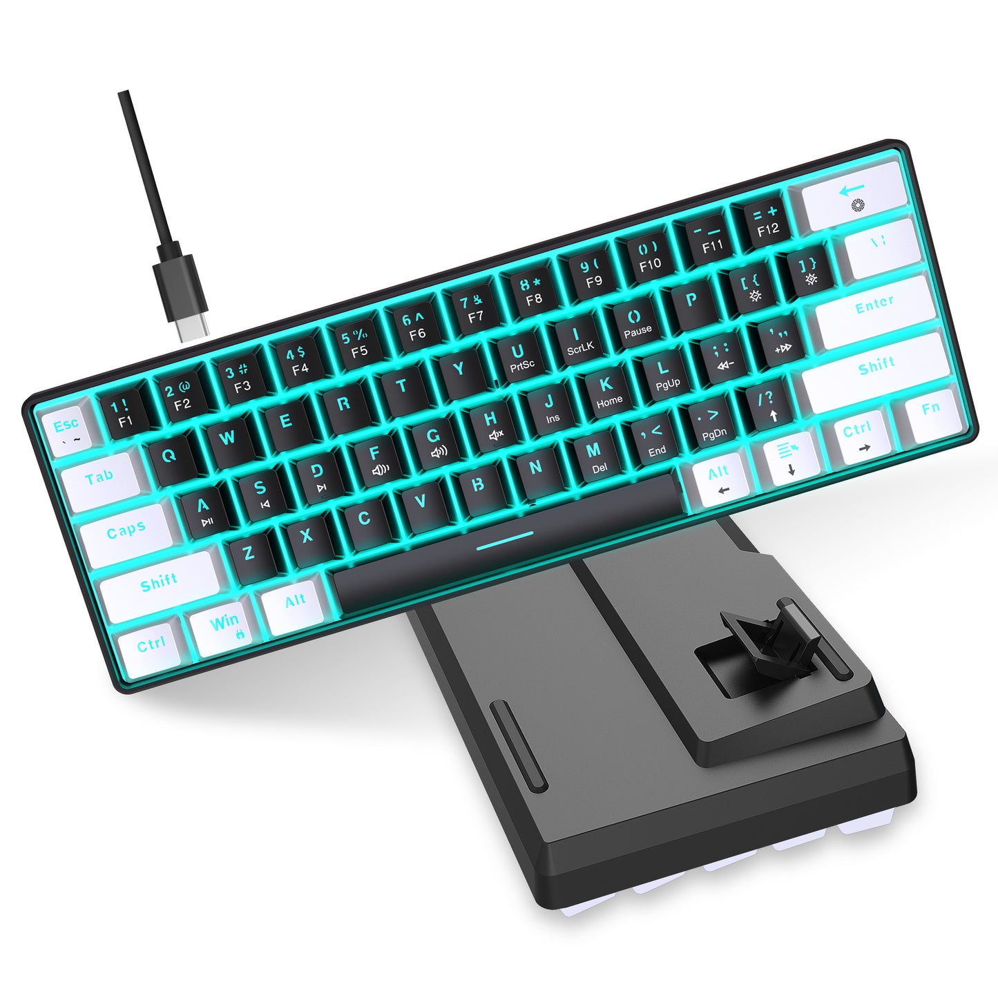 Mechanical keyboard 61 key short style small keyboard for office typing, black and white dual splicing ice blue backlit blue axis gaming keyboard - Tech genius & freaks